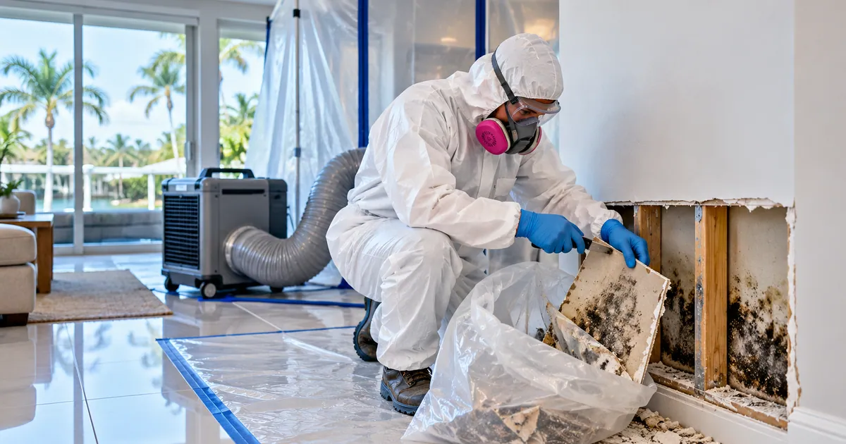 Association-Ready Mold Removal in Manalapan, FL — technician removing mold under containment